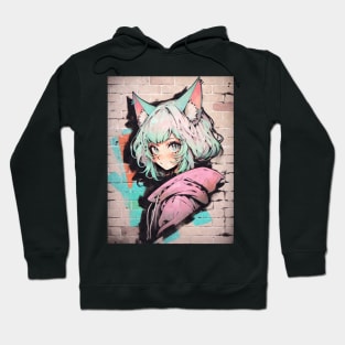 Kawaii Aesthetic  Pastel Nekomimi Anime Cat Girl Graffiti Art Style Hoodie